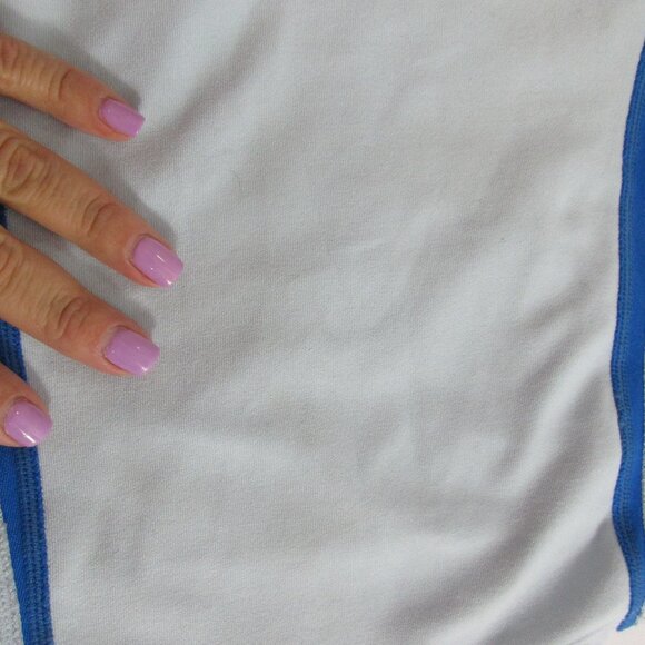 A+ Nike Fit Dry Activewear Top Women Medium Gray Blue Mesh Swoosh Logo Racerback - Picture 11 of 15